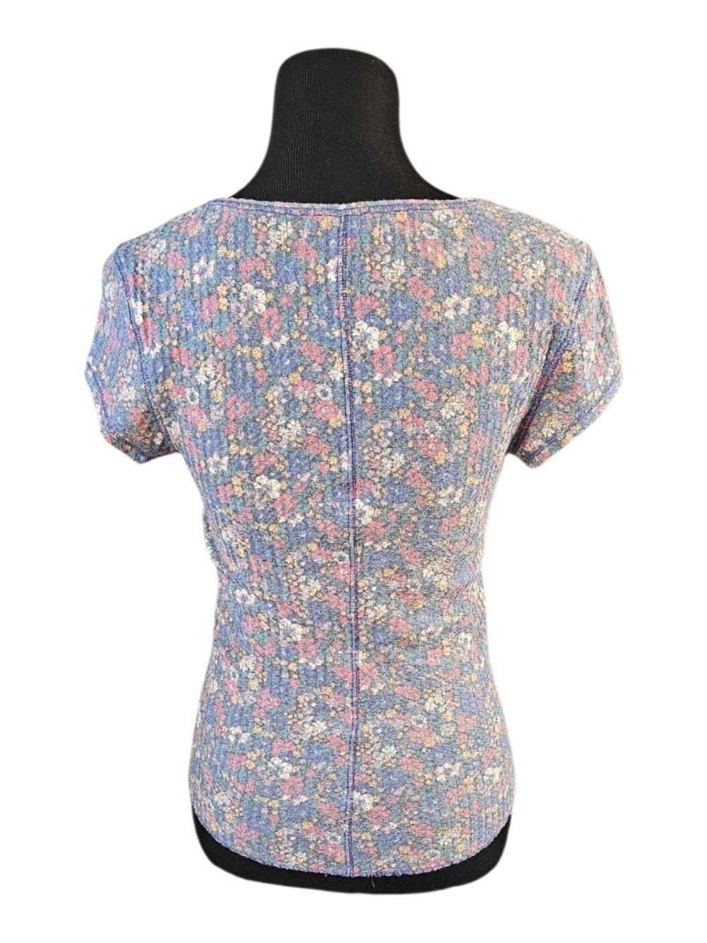 Natural Life Floral Waffle Knit Henley Top Pastel Cottagecore Boho Medium - Picture 3 of 6